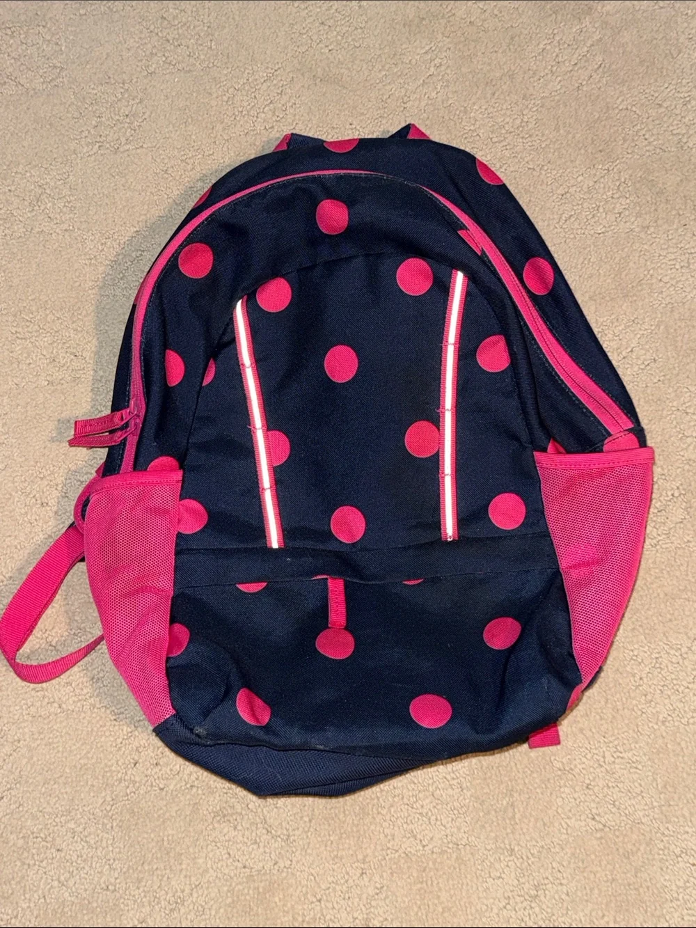 Lands' End Small Navy and Hot Pink Polka Dot Kids Backpack